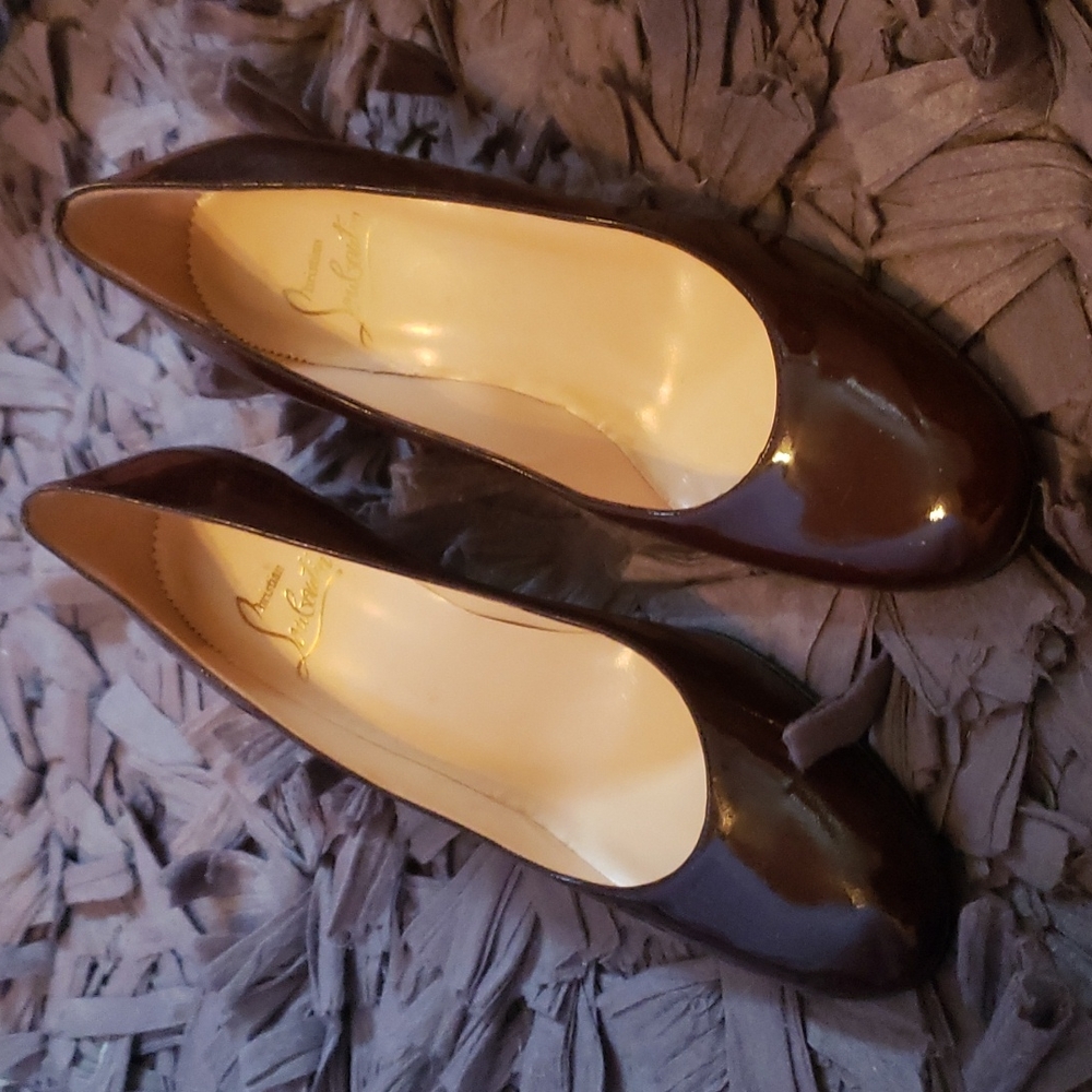 Christian Louboutin Deep Burgundy Patent Leather Round-Toe Pumps